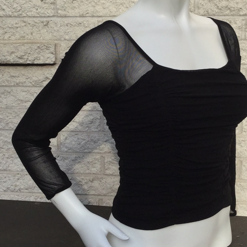 UN DEUX TROIS Black Sheer Long Sleeve Crop Top XS